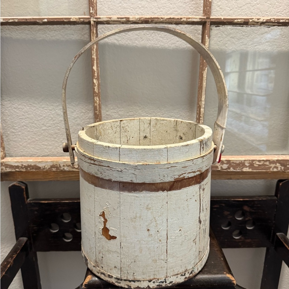 Antique Primitive Firkin Suger Bucket White - Picture 3 of 6